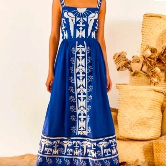 Farm Rio Blue and White Patterned Maxi Dress - Picture 2 of 6